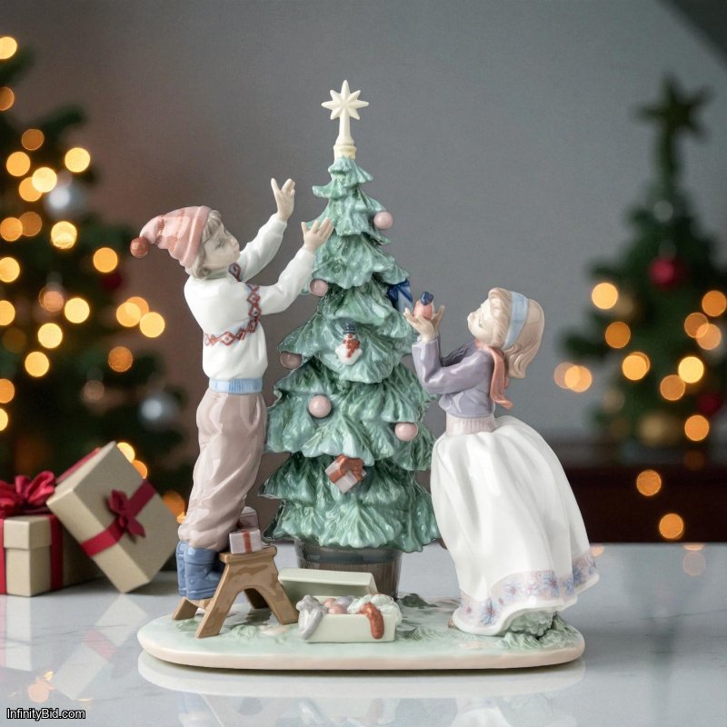 Lladro “Trimming The Tree” Figurine – Christmas Magic in Porcelain ✨ SKU: 01005897