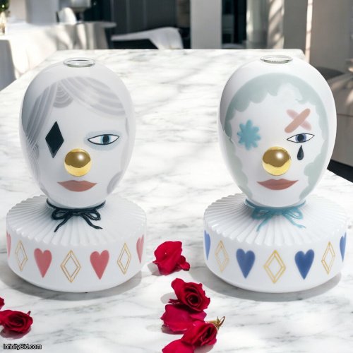 Lladro Retired Set of 2 Masquerade Vases I and II  SKU: 01007263_01007263
