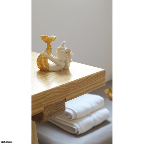 Lladro Playing at Sea Mermaid Figurine. Golden Lustre SKU: 01008559