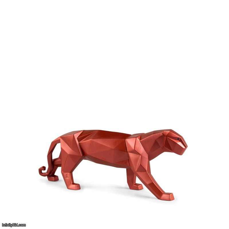 Lladro Panther Sculpture. Metallic red SKU: 01008750