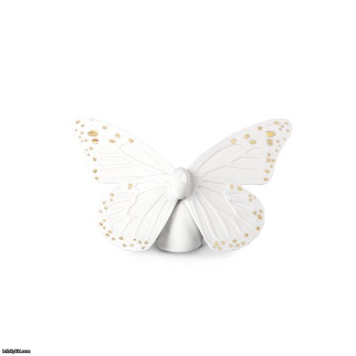 Lladro Butterfly Figurine. Golden Luster & White SKU: 01009451