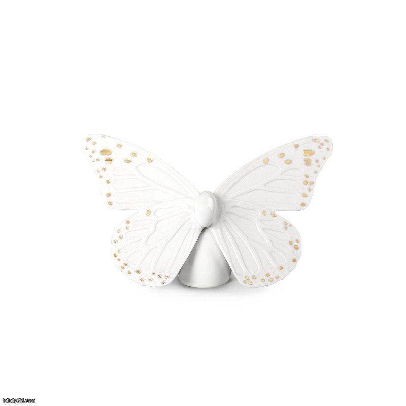 Lladro Butterfly Figurine. Golden Luster & White SKU: 01009451