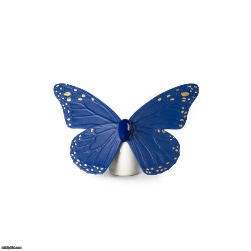 Lladro Butterfly Figurine. Golden Luster & Blue SKU: 01009452