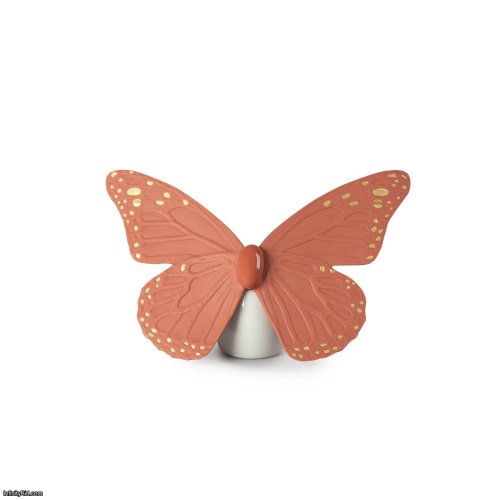 Lladro Butterfly Figurine. Golden Luster & Coral SKU: 01009453