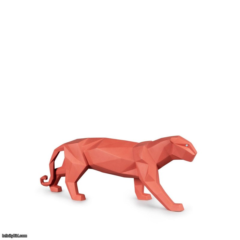 Lladro Panther Sculpture. Coral matte SKU: 01009457