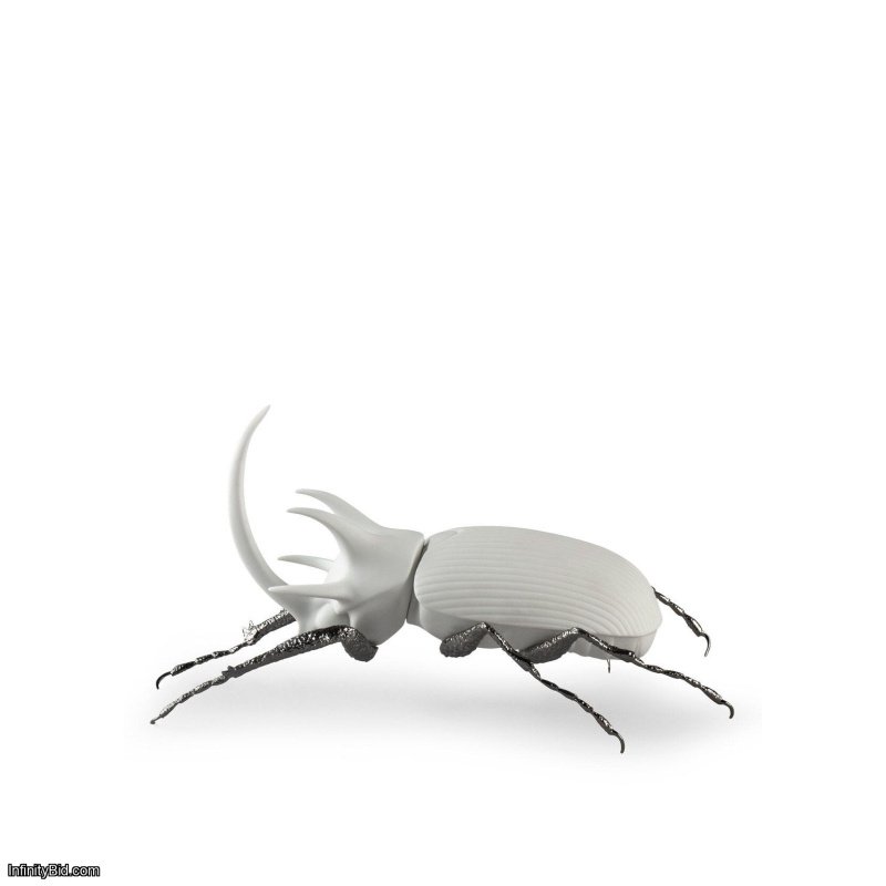 Lladro Rhinoceros Beetle Figurine. Matte White SKU: 01009478