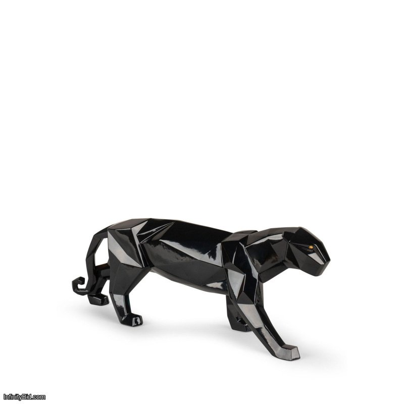 Lladro Panther Sculpture. Glazed Black SKU: 01009496