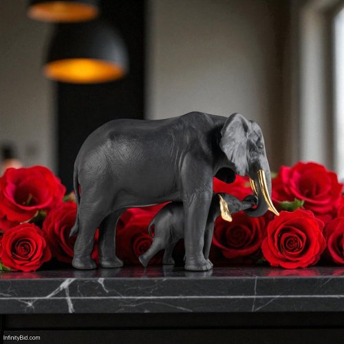 Lladro Elephants Mother & Baby – Leading the Way (Black-Gold) SKU: 01009581