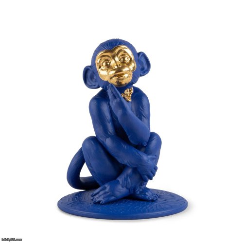 Lladro Little monkey Sculpture. Blue-gold. Limited Edition SKU: 01009548