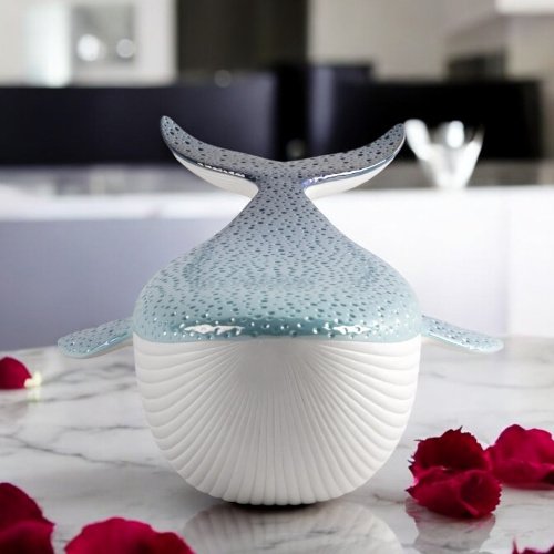 Lladró Whale & Little Whale Porcelain Sculpture Set (2-Piece Set) Modern Marine Art | Gloss & Matte Porcelain SKU Set: 01009569 & 01009570