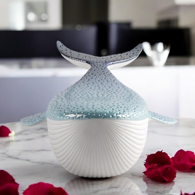 Lladró Whale & Little Whale Porcelain Sculpture Set (2-Piece Set) Modern Marine Art | Gloss & Matte Porcelain SKU Set: 01009569 & 01009570