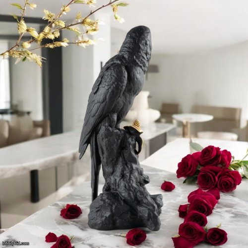 Lladro Macaw Bird Sculpture - Black & Gold, Limited Edition SKU: 01009577