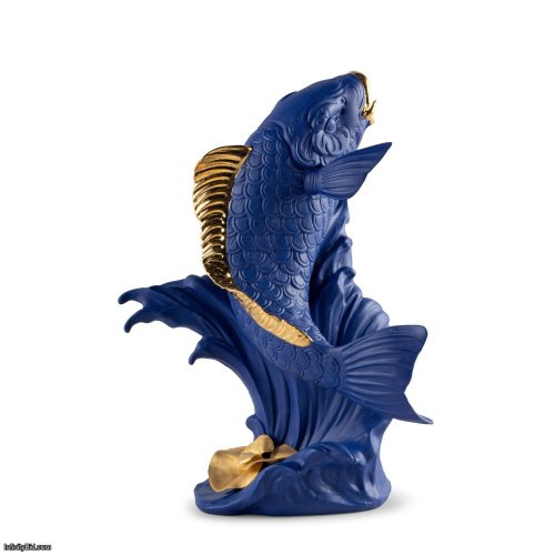 Lladro Koi Sculpture. Blue-Gold. Limited Edition SKU: 01009579