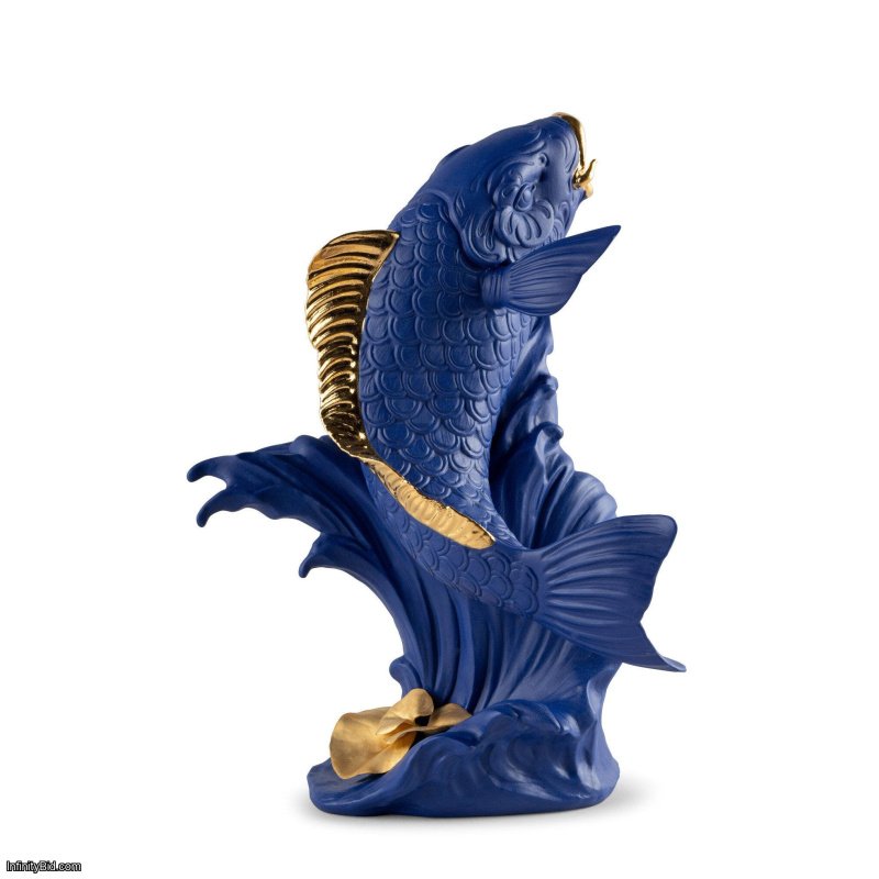 Lladro Koi Sculpture. Blue-Gold. Limited Edition SKU: 01009579