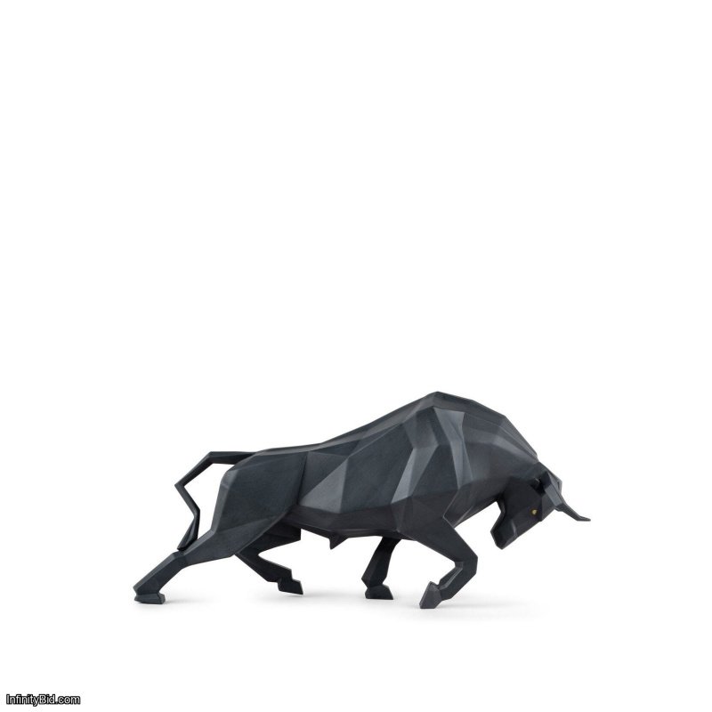 Lladro Bull Sculpture. Black matte SKU: 01009593