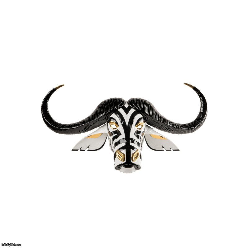 Lladro Buffalo mask. Black and Gold SKU: 01009594