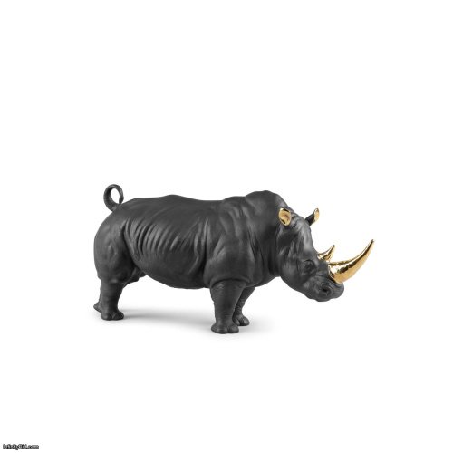 Lladro Rhino Sculpture. Black-gold. Limited Edition SKU: 01009595