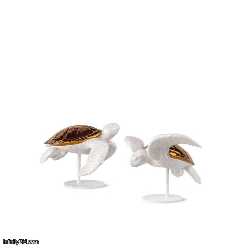 Lladro Sea Turtles couple (white - copper) Sculpture SKU: 01009598