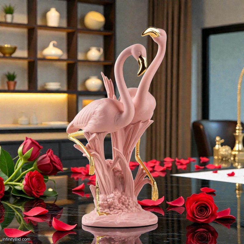Lladro The Flamingos Pink Porcelain Sculpture – Matte Finish with Golden Luster SKU: 01009675
