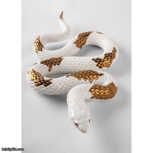 Lladro Snake Sculpture. White - copper SKU: 01009683