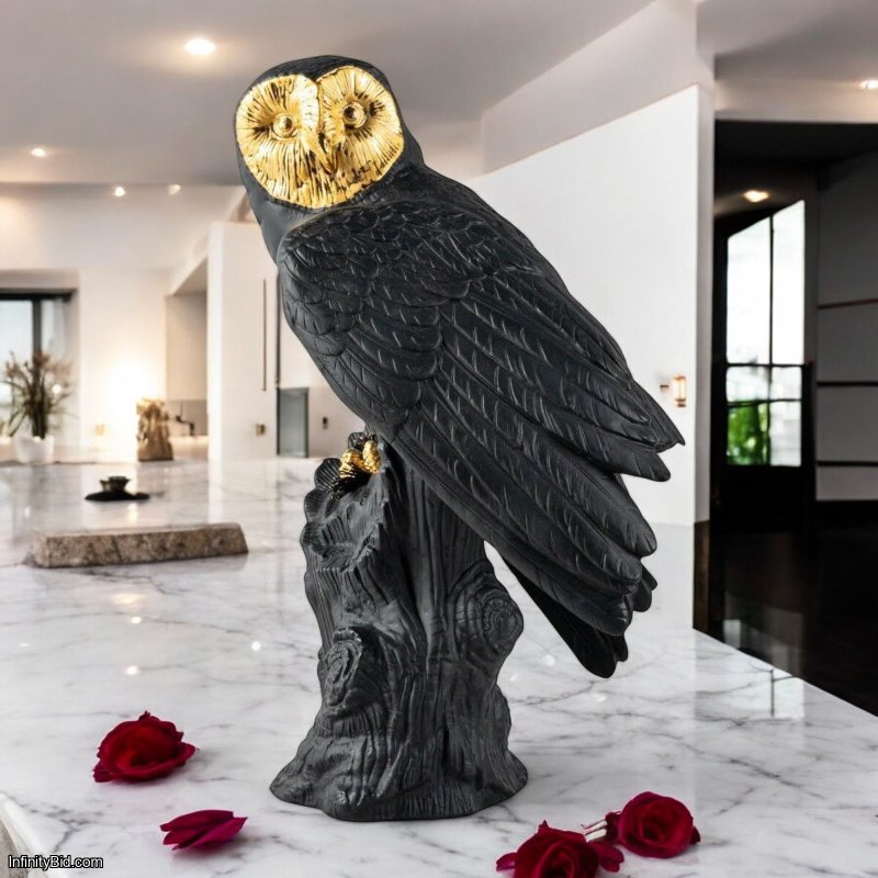 Lladró Owl (Black–Gold) Sculpture – Limited Edition Porcelain Masterpiece SKU: 01009692