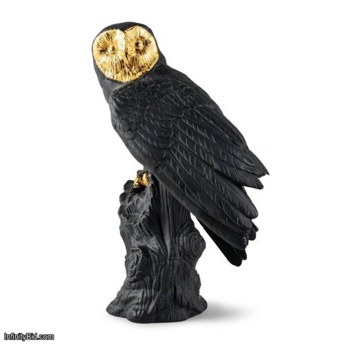 Lladro Owl Sculpture. Black-gold. Limited Edition SKU: 01009692