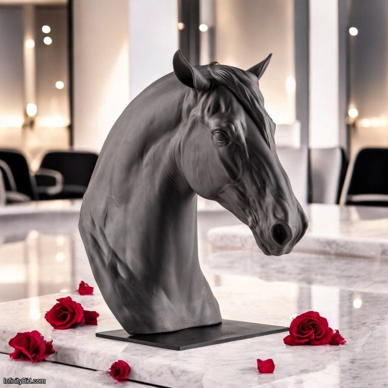Lladro Equinus Sculpture – Elegant Black Porcelain Horse Bust | SKU: 01009724