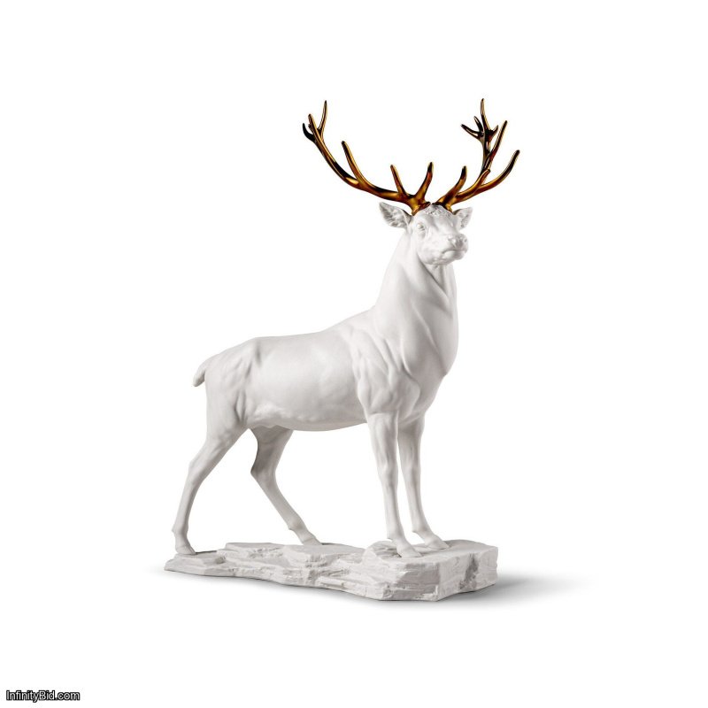 Lladro Deer Sculpture. White-copper SKU: 01009771