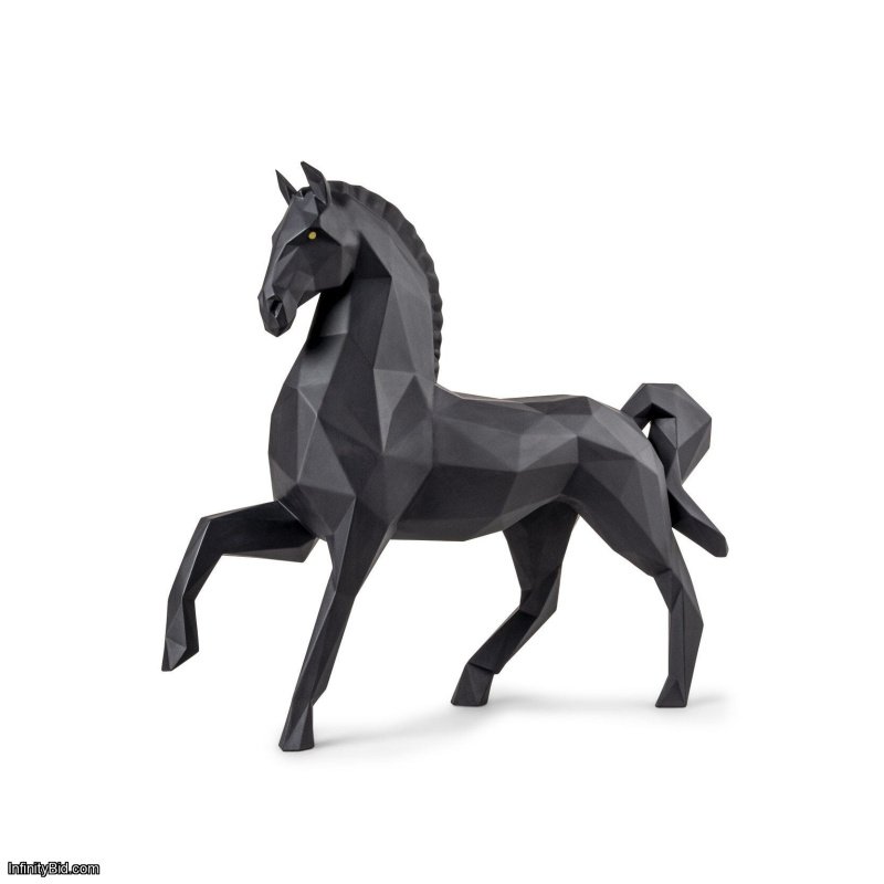 Lladro Horse Sculpture. Matte black SKU: 01009796