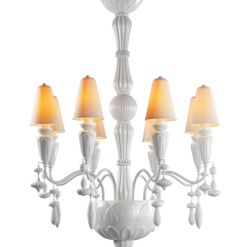 Lladró Ivy & Seed 8-Light White Gloss Porcelain Chandelier 01023799