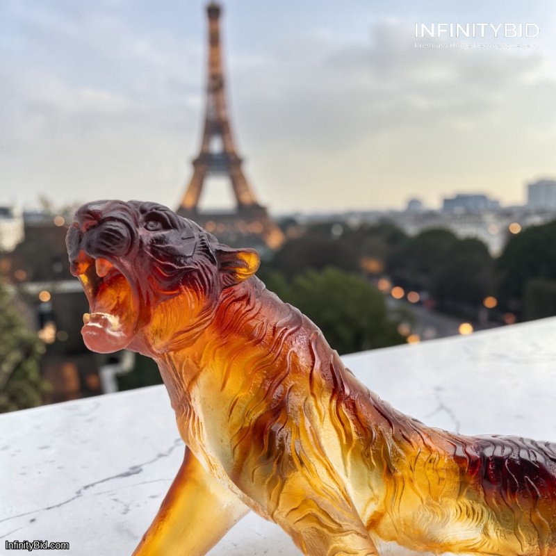 Daum Bengal Tiger Amber Crystal Sculpture | SKU 03448