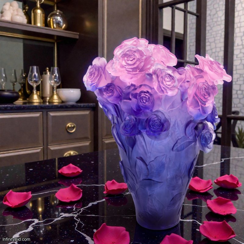 Daum Rose Passion – Magnum Vase Blue & Pink Crystal Limited Edition of 99 - SKU: 05106-10