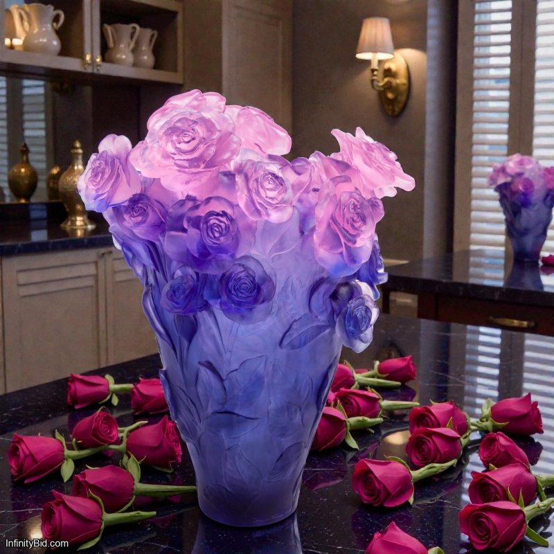 Daum Rose Passion – Magnum Vase Blue & Pink Crystal Limited Edition of 99 - SKU: 05106-10