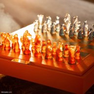Daum Cavalcade Chess Set – Limited Edition of 50 – Pâte de Verre Crystal and Leather – SKU: 05229