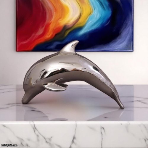 Herend Dolphin Figurine – Large Silver Hand-Painted Porcelain Sculpture from Hungary Art. No.: 05798000PLATI | Brand New | Authentic Herend