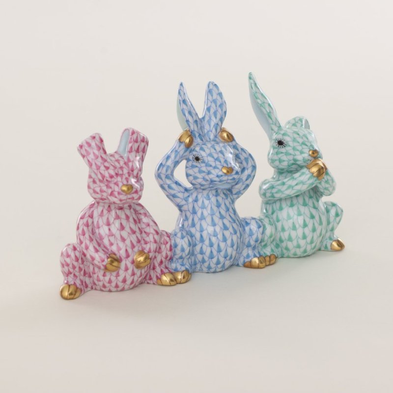 Herend The Three Wise Bunnies – Luxury Hand-Painted Porcelain Figurine – SKU: 05813000-VHY-19
