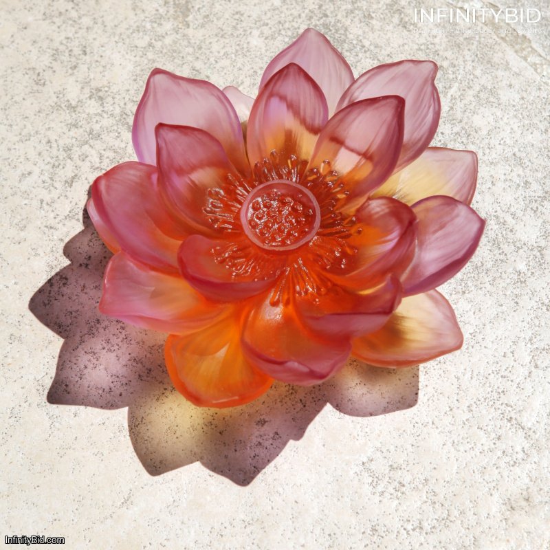 Daum Jardin de Lotus Decorative Flower – Amber-Pink Crystal Pate de Verre – SKU: 05871