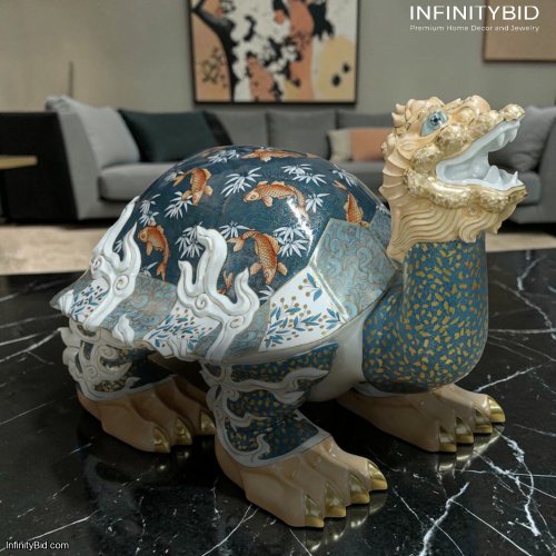 Herend Giant Dragon Turtle - Limited Edition Platinum and Blue - SKU: 05946000-SP737