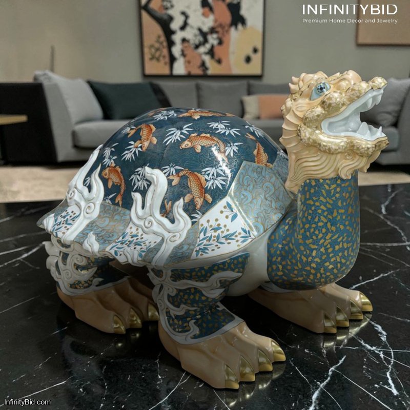 Herend Giant Dragon Turtle - Limited Edition Platinum and Blue - SKU: 05946000-SP737