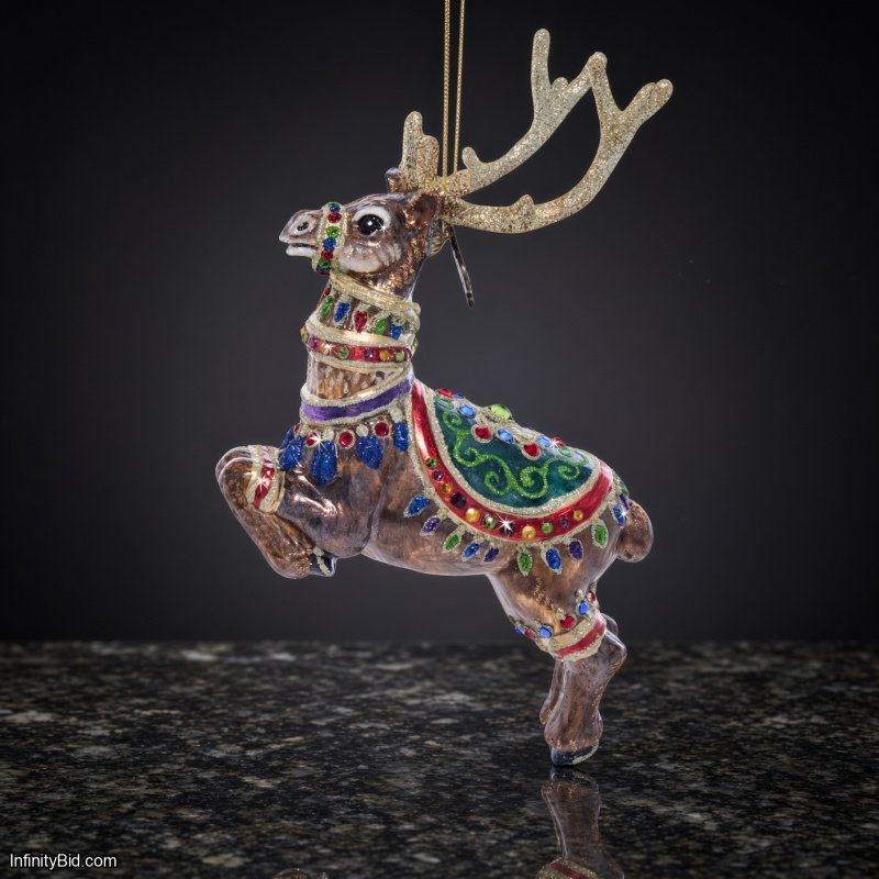 Jay Strongwater Set of 9 Santa Reindeer Glass Ornaments
