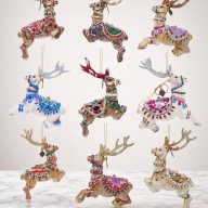 Jay Strongwater Set of 9 Santa Reindeer Glass Ornaments