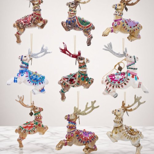 Jay Strongwater Set of 9 Santa Reindeer Glass Ornaments