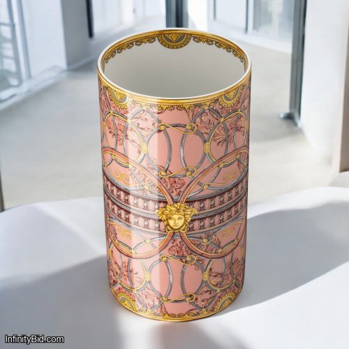 Versace Scala Palazzo Rosa Vase – Cylindrical Porcelain Vase SKU: 12767-403665-26030