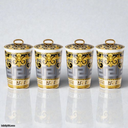 Set of 4 Versace Prestige Gala Table Lights with Lids Scented Wax | Porcelain Gold | Conical Design  SKU: 14402-403637-24868
