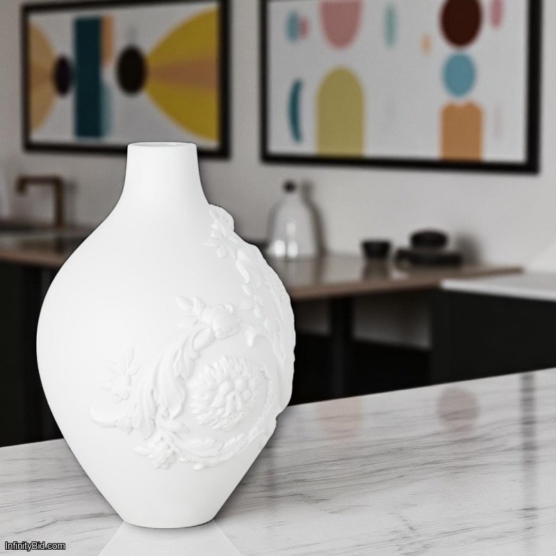 Versace Rosenthal Barocco 3D Weiss Matt Vase – 33 cm / 12.99 in Model / Item Number: 14634-100102-26033