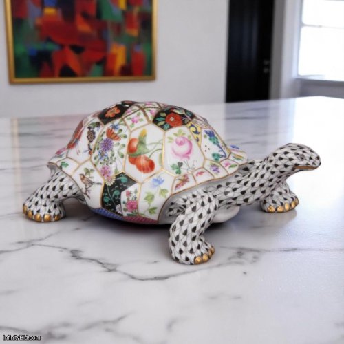 Herend Turtle Figurine – Limited Edition Hand-Painted Tortoise Porcelain Sculpture from Hungary