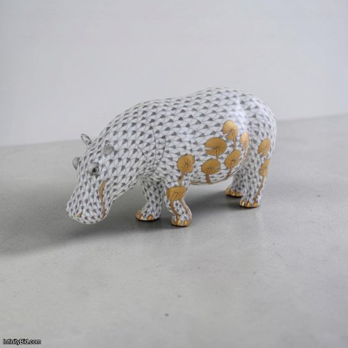 NEW in BOX HEREND 8.75" HIPPO Grey Fishnet Gold Lily Pad Figurine LIMITED ED 150 ($1,960 Retail)