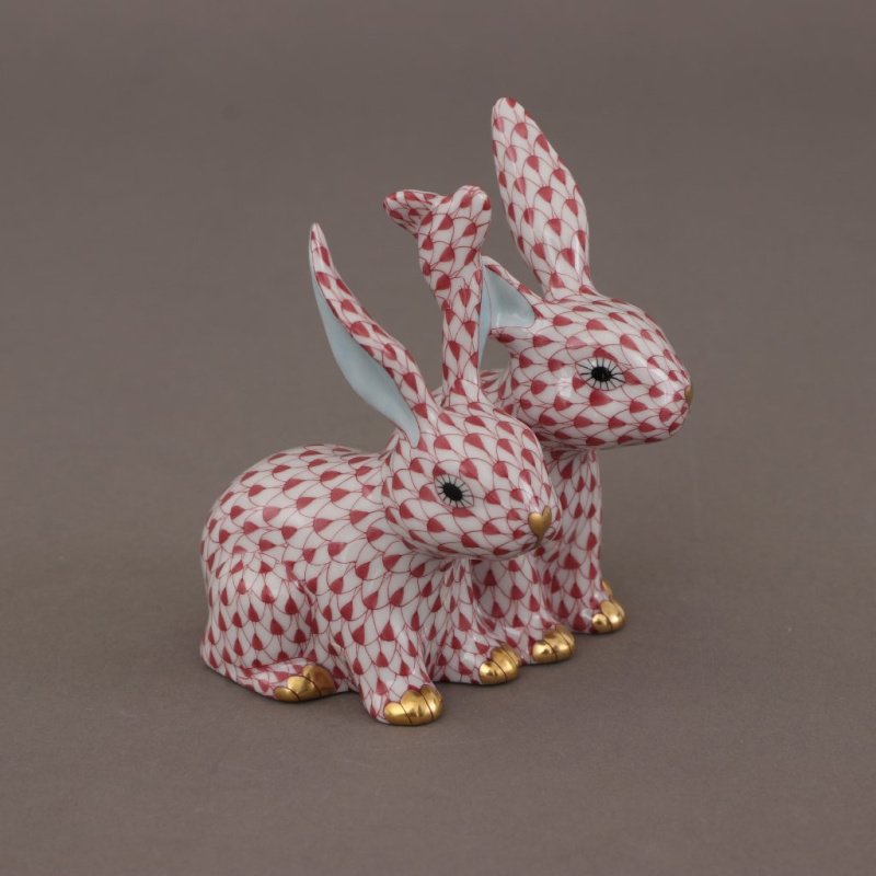 Herend Twisted Bunnies – Luxury Hand-Painted Porcelain Figurine – SKU: 16092000-VHP2