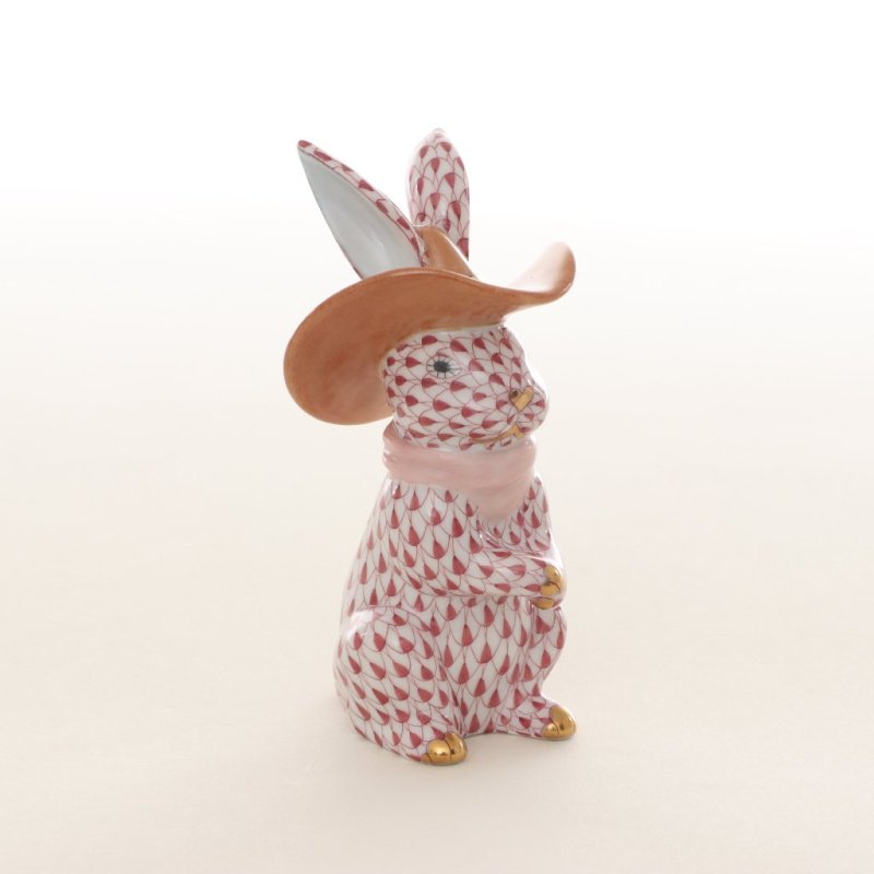 Herend Cowboy Bunny Rabbit Red Fishnet Porcelain Figurine 16096000-VHP2