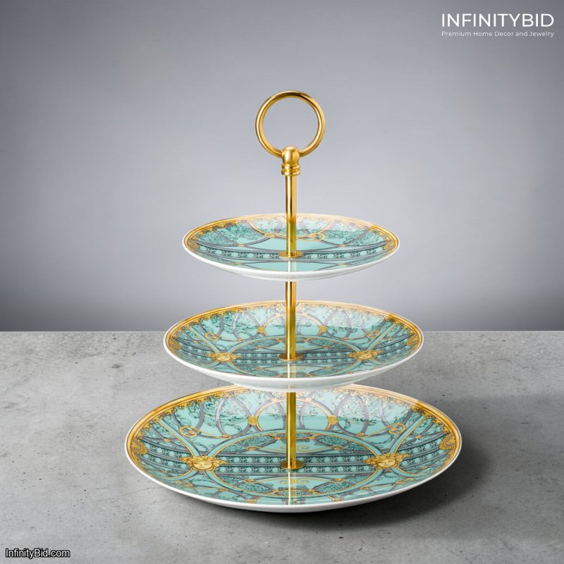 Versace Rosenthal Scala Palazzo Verde Two-Tier Stand – Round – SKU: 19335-403664-25311